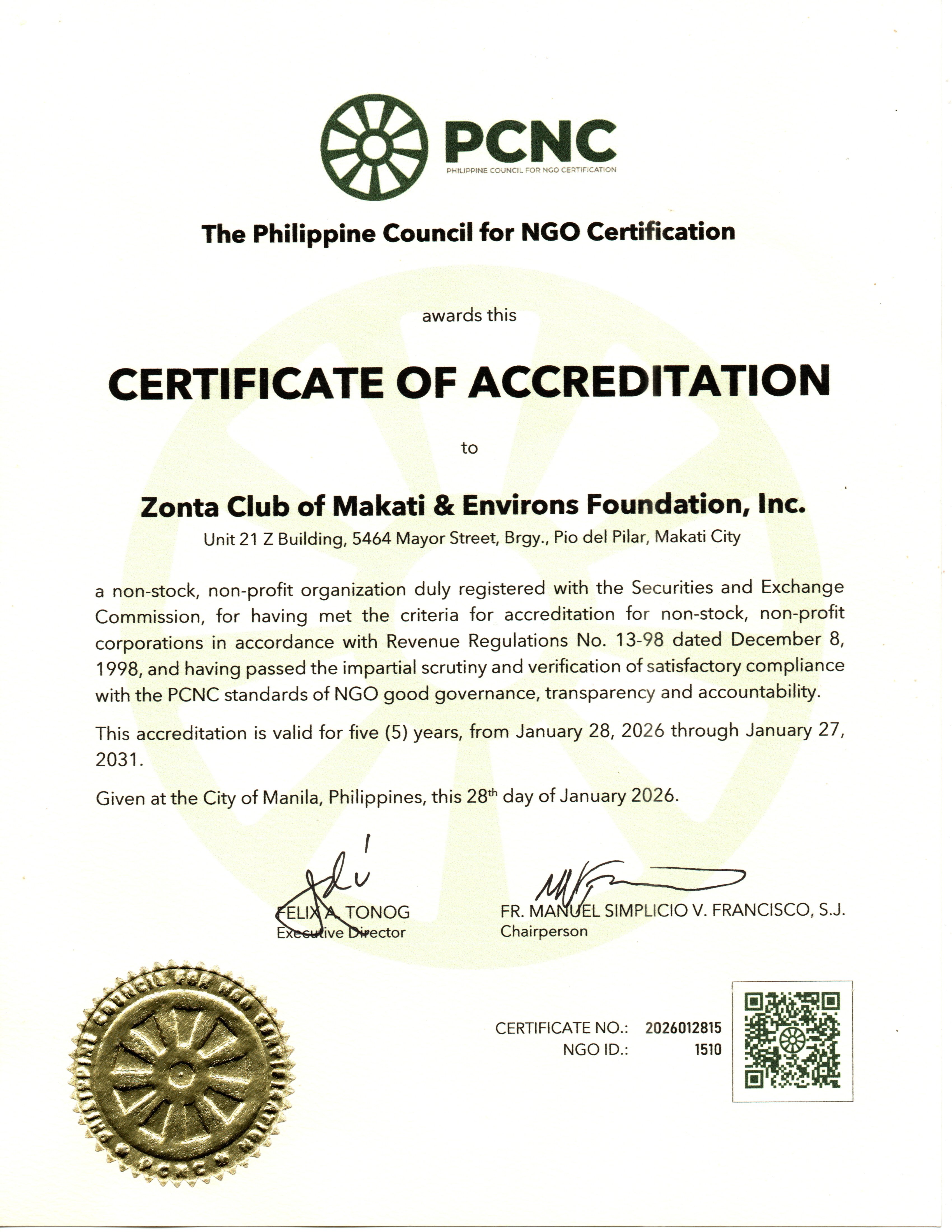 PCNC 5-Year Accreditation Renewal